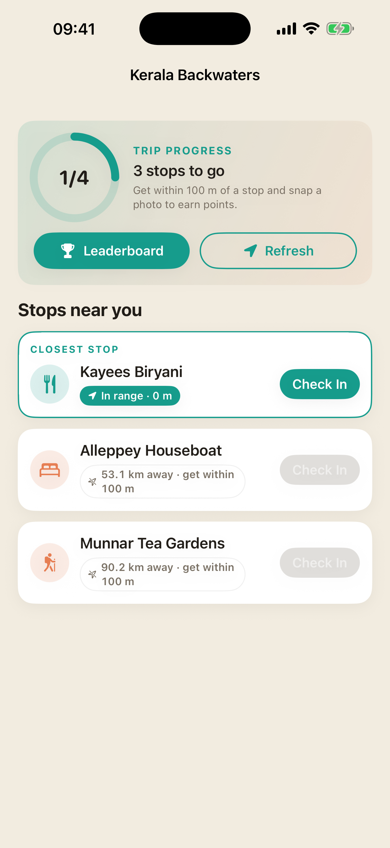 Travel Planner — Check in